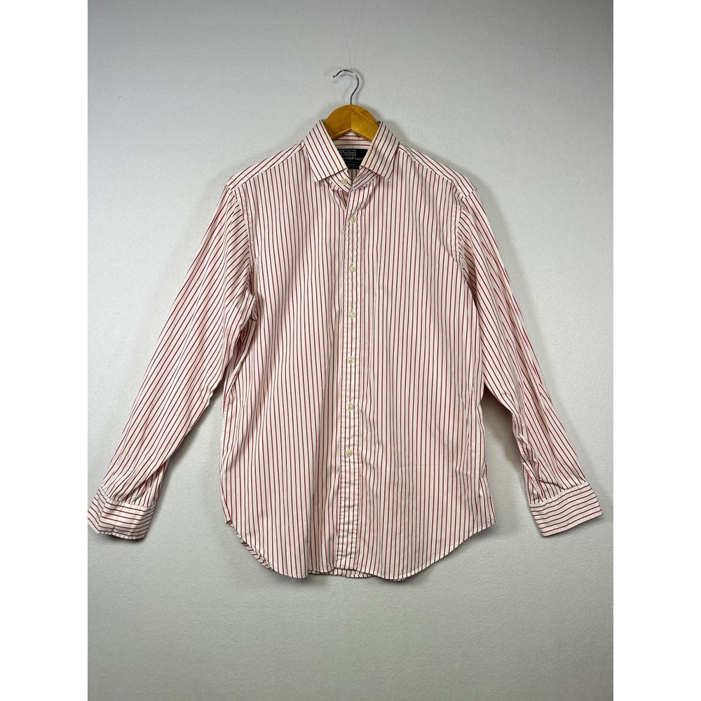 Classic Polo Ralph Lauren Men 16 34/35 Red White Striped Regent Fit Button Shirt